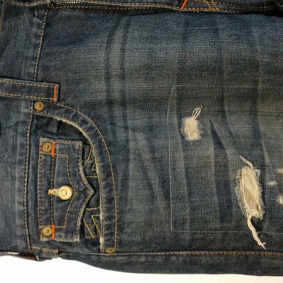 True Religion World Tour Vintage Straight Jean Pant Distressed Destroyed Size 38 - Picture 4 of 17